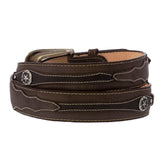 Soft Brown Western Cowboy Leather Belt Navajo Concho - Silver Buckle