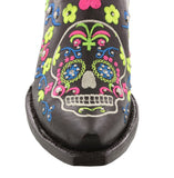 Womens Catrina Black Leather Cowboy Boots Embroidered - Snip Toe