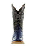 Mens Blue Ostrich Quill Print Leather Cowboy Boots Square Toe