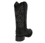 Mens Black Motorcycle Boots Crocodile Back Cut Print - Round Toe