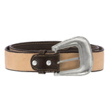 Soft Brown Western Cowboy Leather Belt Navajo Concho - Silver Buckle