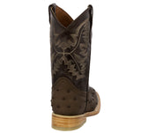 Kids Toddler Brown Ostrich Quill Print Cowboy Boots - Square Toe