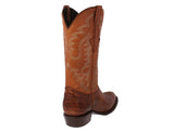 Mens Cognac Teju Lizard Print Leather Cowboy Boots Round Toe