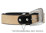 Black Western Cowboy Leather Belt Ranger Concho - Silver Buckle