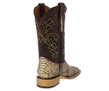 Mens Honey Brown Cowboy Boots Python Print Leather - Square Toe