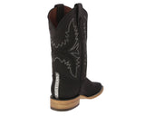 Mens Black Cowboy Boots Stingray Row Stone Print - Square Toe