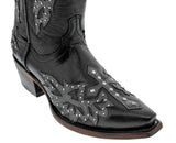 Womens Angels Black Leather Cowboy Boots Studded - Snip Toe