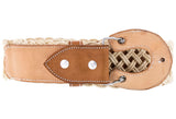 Honey Brown Western Cowboy Leather Belt Braided Rope - Rodeo Buckle