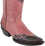 Womens Argyle Pink Cowboy Boots Studded Leather - Snip Toe