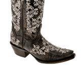 Womens Cleo Brown Leather Cowboy Boots Floral Embroidered - Snip Toe