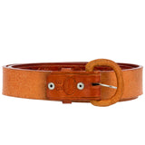 Orange Western Cowboy Belt Tooled Leather - Silver Buckle