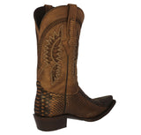 Mens Honey Brown Snake Print Leather Cowboy Boots - Snip Toe