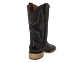 Mens Black Cowboy Boots Sea Turtle Print Leather - Square Toe