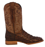 Mens Brown Alligator Back Print Leather Cowboy Boots Square Toe