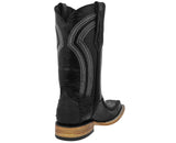 Mens Black Cowboy Boots Ostrich Print Leather - Long Square Toe