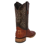 Mens Cognac Cowboy Boots Ostrich Quill Print Leather - Square Toe