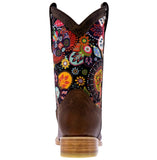 Kids Rustic Brown Western Cowboy Boots Paisley Floral Square Toe