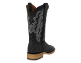 Mens Black Cowboy Boots Bull Neck Print Leather - Square Toe