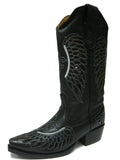 Womens Black Cowboy Boots Fleur-De-Lis & Wings Sequins - Snip Toe