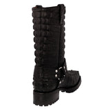 Mens Black Motorcycle Boots Crocodile Tail Print - Square Toe