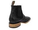 Mens Black Chelsea Boots Ostrich Print Leather - Square Toe