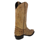 Mens Rustic Sand Alligator Tail Print Leather Cowboy Boots J Toe