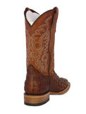 Mens Cognac Alligator Back Print Leather Cowboy Boots Square Toe