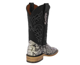 Mens Natural Cowboy Boots Python Print Leather - Square Toe