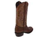 Mens Brown Snake Python Print Leather Cowboy Boots Round Toe