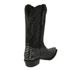 Mens Black Gray Snake Print Leather Cowboy Boots - Snip Toe