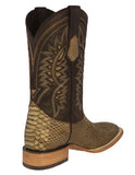 Mens Sand Snake Print Leather Cowboy Boots - Square Toe