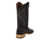 Mens Black Cowboy Boots Anaconda Print Leather - Square Toe