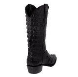 Mens Black Full Crocodile Tail Print Cowboy Boots - J Toe