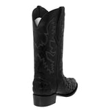 Mens Black Leather Cowboy Boots Alligator Back Print - Round Toe