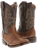 Kids Grizzly Honey Brown Western Cowboy Boots Leather - Square Toe