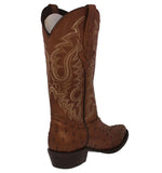 Mens Brown Ostrich Quill Print Leather Cowboy Boots J Toe