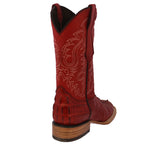 Mens Red Alligator Tail Print Leather Cowboy Boots Square Toe