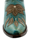 Womens Summer Turquoise & Brown Leather Cowboy Boots - Snip Toe