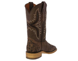 Mens Brown Cowboy Boots Crocodile Hand Tooled Leather - Square Toe