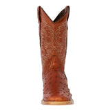 Mens Cognac Ostrich Quill Print Leather Cowboy Boots Square Toe