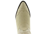 Mens Off White Ostrich Skin Leather Cowboy Boots - J Toe