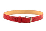 Red Western Belt Crocodile Tail Print Leather - Silver Buckle