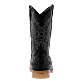 Mens Black Alligator Back Print Leather Cowboy Boots Square Toe