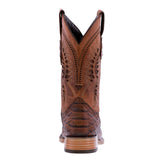 Mens Cognac Western Wear Leather Cowboy Boots Snake Print Square Toe