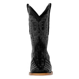 Mens Black Alligator Tail Print Leather Cowboy Boots Square Toe