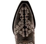 Womens Cleo Brown Leather Cowboy Boots Floral Embroidered - Snip Toe