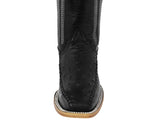 Mens Black Cowboy Boots Ostrich Print Leather - Long Square Toe