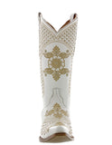 Womens Marfil White Wedding Cowboy Boots Studded - Snip Toe