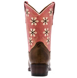 Kids FLR9 Pink Western Wear Cowboy Boots Floral Leather - Snip Toe