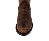 Mens Brown Snake Python Print Leather Cowboy Boots Round Toe